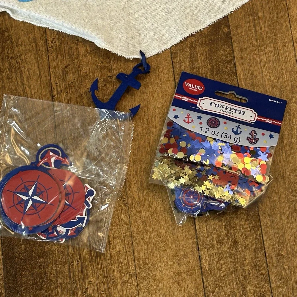 Nautical Anchor Party Decorations Lot Amscan Centerpiece Utensil Caddy Confetti